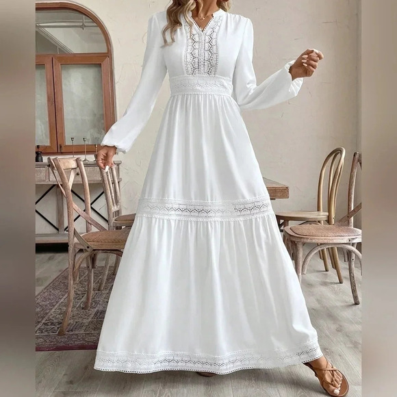 Women's Plain Simple Daily Long Sleeve Dress - Picture 2 of 5